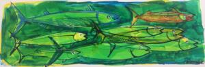 GREEN MINNOWS I  |  Acrylic on foam board  |  8 x 20  |  14 x 26 Framed  |  $195